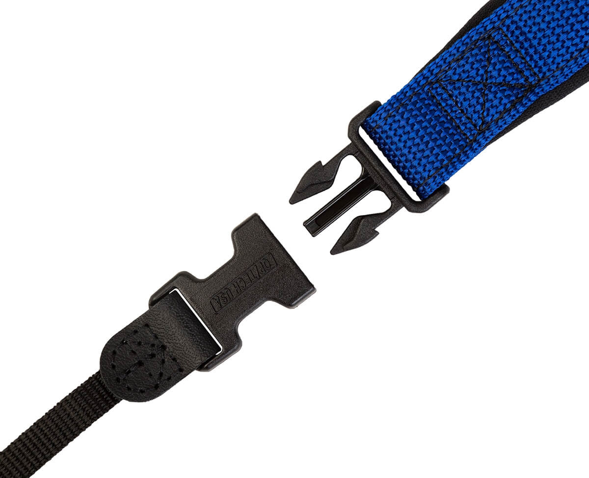 The camera strap incorporates 3/8" System Connectors™ for added versatility