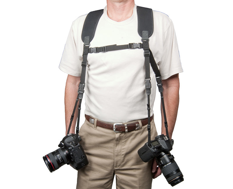 The Dual Harness™ - 3/8" is a versatile harness for carrying two cameras or binoculars